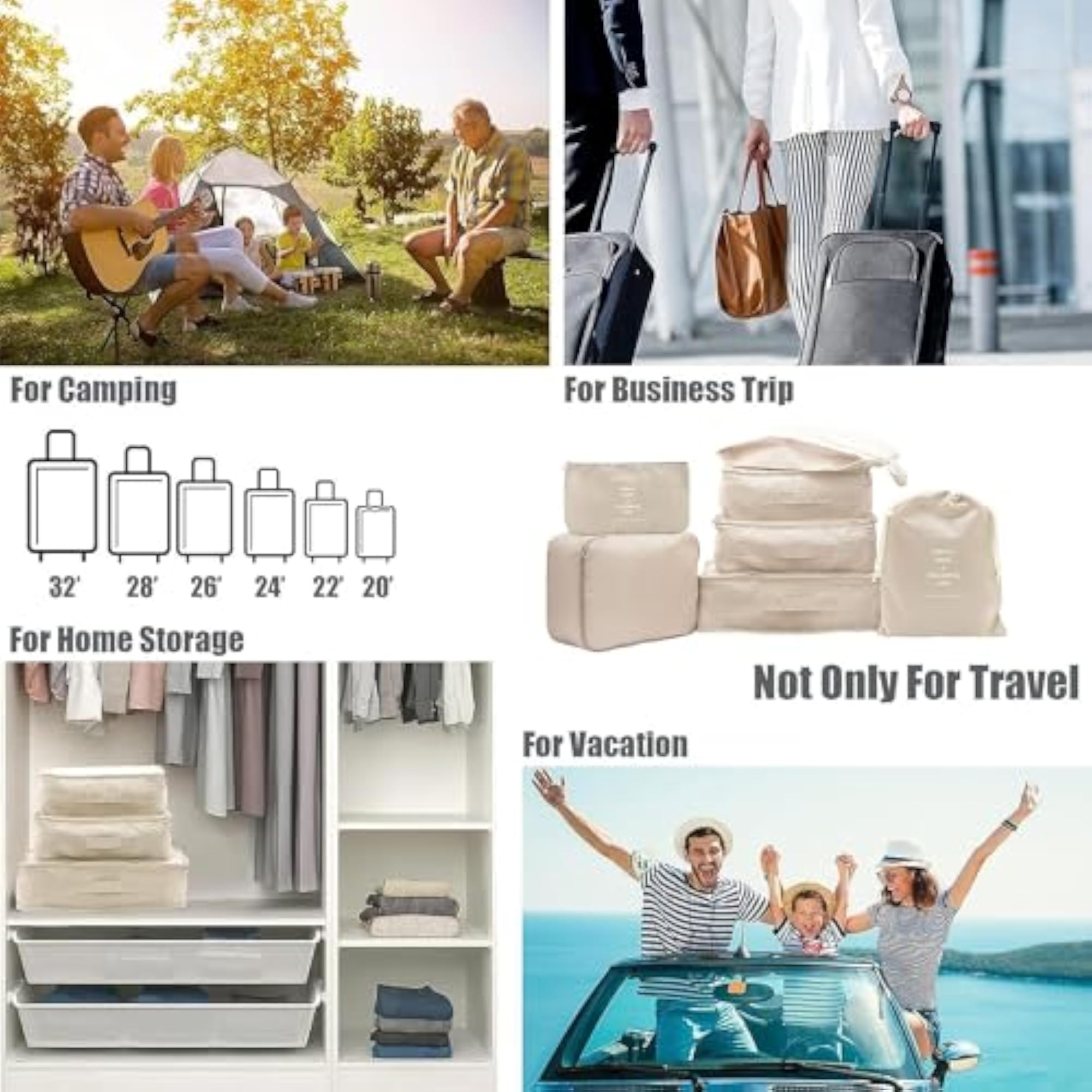 7 Pcs Foldable Nylon Packing Cubes Travel Set, Organizers